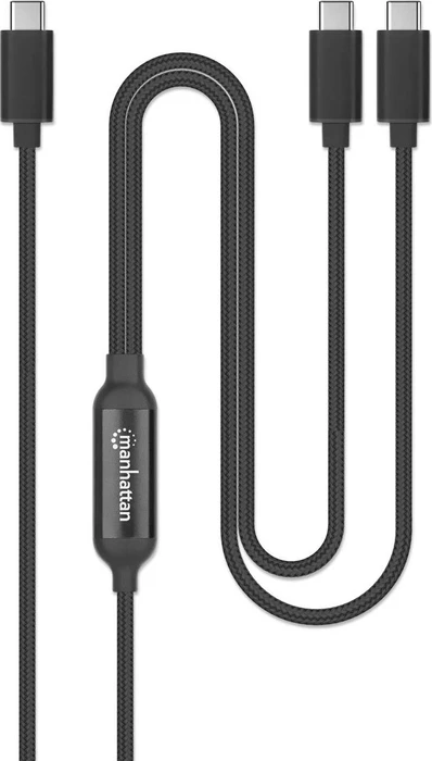 Manhattan Dual USB-C Splitter Y-Kabel, 100W, USB-C [Stecker] auf 2x USB-C [Stecker], 2m, schwarz