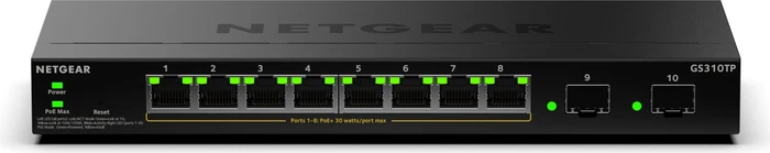 Netgear S350 Desktop Gigabit Smart Switch, 8x RJ-45, 2x SFP, 55W PoE+