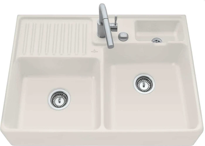 Villeroy & Boch Spülstein Becken rechts mit Ablauffernbedienung crema