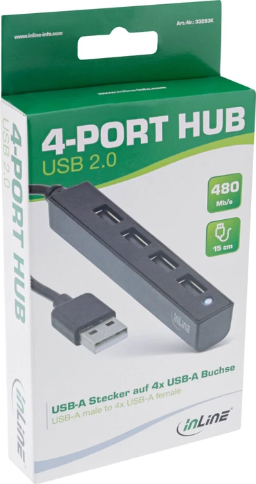 InLine Slim 4-Port Hub, USB-A 2.0 [Stecker]