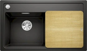 Blanco Zenar 45 S InFino Becken links mit Ablauffernbedienung schwarz inkl. Holzschneidebrett