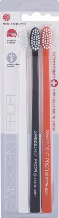 Swissdent Profi Gentle Trio-Pack extra-weich weiß/schwarz/orange, 3 Stück