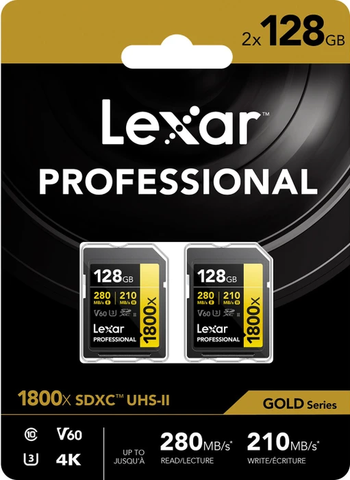 Lexar Professional 1800x Gold Series R280/W210 128GB, UHS-II U3, Class 10, 2er-Pack