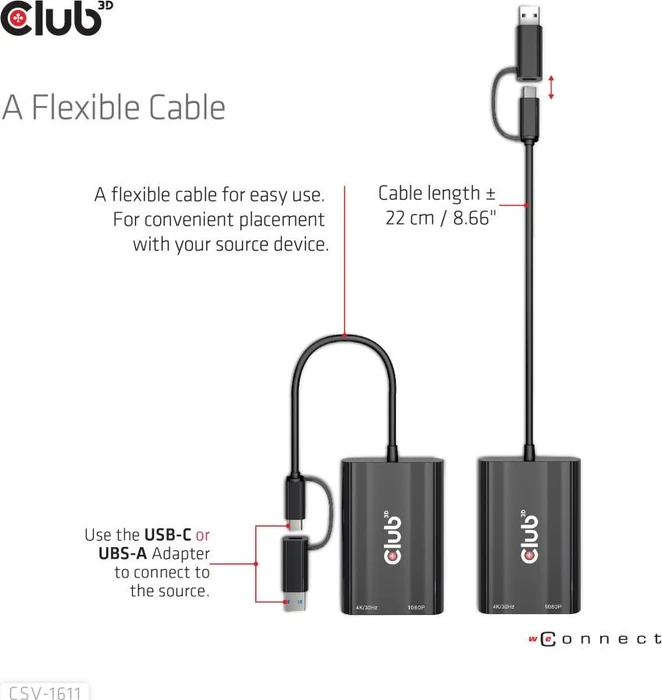 Club 3D USB-C/USB-A 3.0 [Stecker] auf HDMI 4K/30Hz [Buchse], VGA 1080/60Hz [Buchse], M/F Adapter
