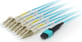 Equip LWL Duplex Kabel Splitter, OM4, 1x MTP Stecker/8x LC Stecker, 15m, türkis