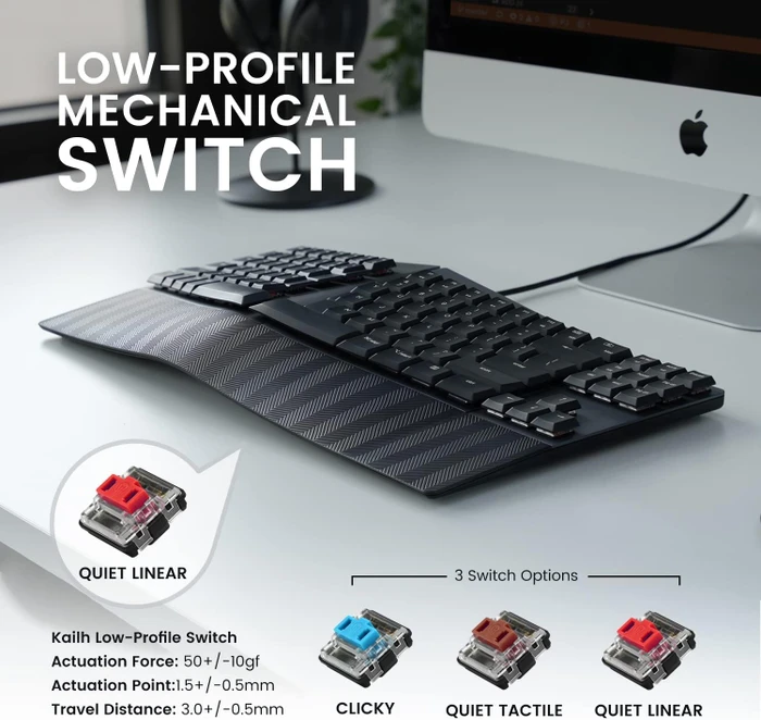 Perixx Periboard-335 Ergo Kompakt, schwarz, Kailh Choc LOW PROFILE RED, USB, US