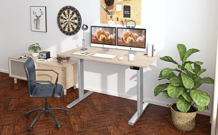 Maidesite S2 Pro Plus elektrisch höhenverstellbarer Sitz-Steh-Schreibtisch 160x80cm Eiche/grau