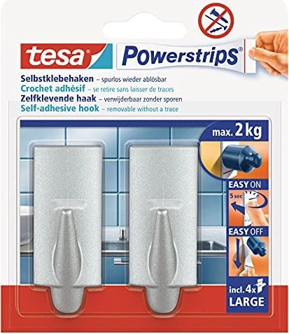 tesa Powerstrips Haken large chrom, 2 Stück