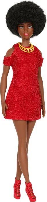 Mattel Barbie - Fashionistas mit Natürlichen Schwarzen Haaren, Rotem Kleid