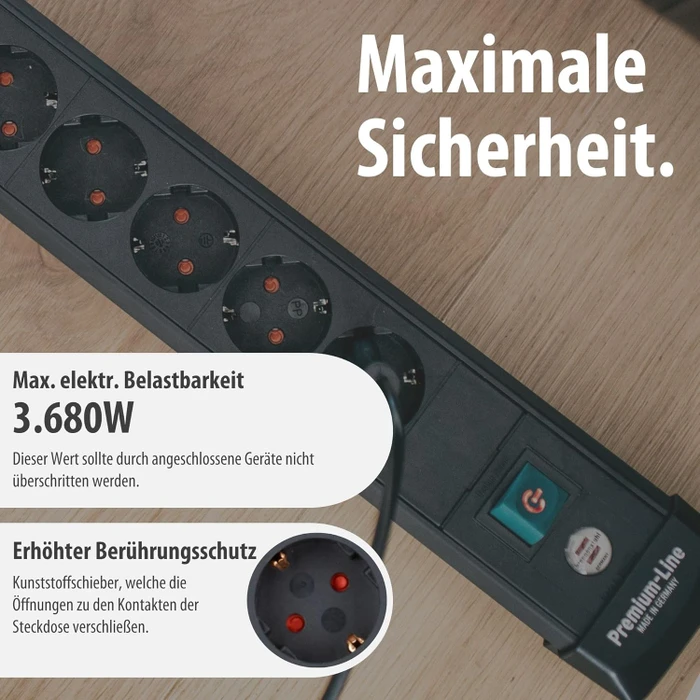 Brennenstuhl Premium-Line, 6-fach, 1x USB-A/1x USB-C USB-PD, 3m, schwarz