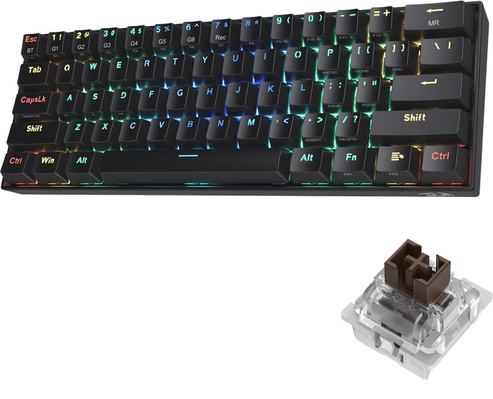 Redragon K530 Pro Draconic, LEDs RGB, hot-swap, schwarz, Gaote Outemu BROWN, USB/Bluetooth, US