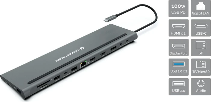 Conceptronic 12-in-1 Dockingstation, USB-C 3.0 [Stecker]