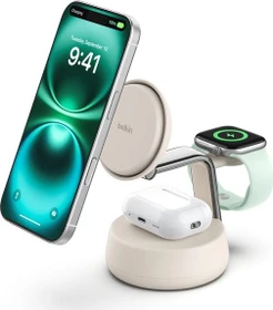 Belkin UltraCharge Pro Magnetische 3-in-1-Ladestation mit Qi2 (25W) beige (WIZ040kqSD)