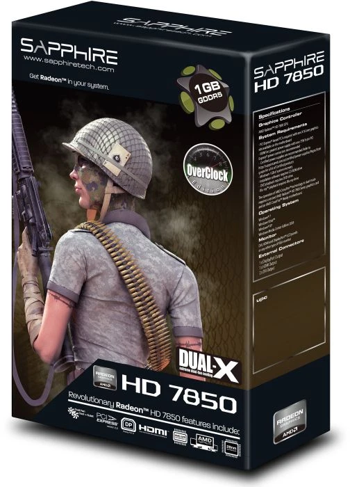 Sapphire Radeon HD 7850 OC, 1GB GDDR5, 2x DVI, HDMI, DP, lite retail
