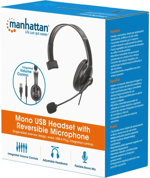 Manhattan Mono USB-Headset mit reversiblem Mikrofon