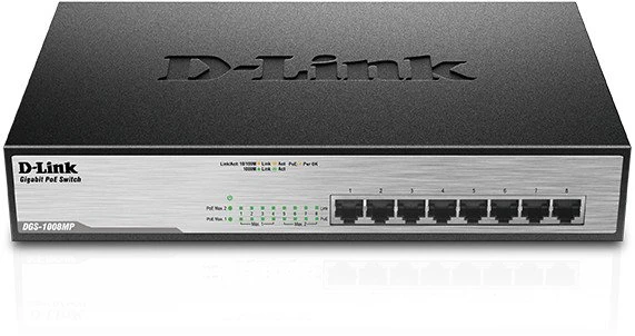 D-Link DGS-1000 Desktop Gigabit Switch, 8x RJ-45, 140W PoE+