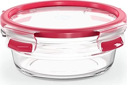 Emsa Clip&Close Glas rund Aufbewahrungsbehälter 600ml rot