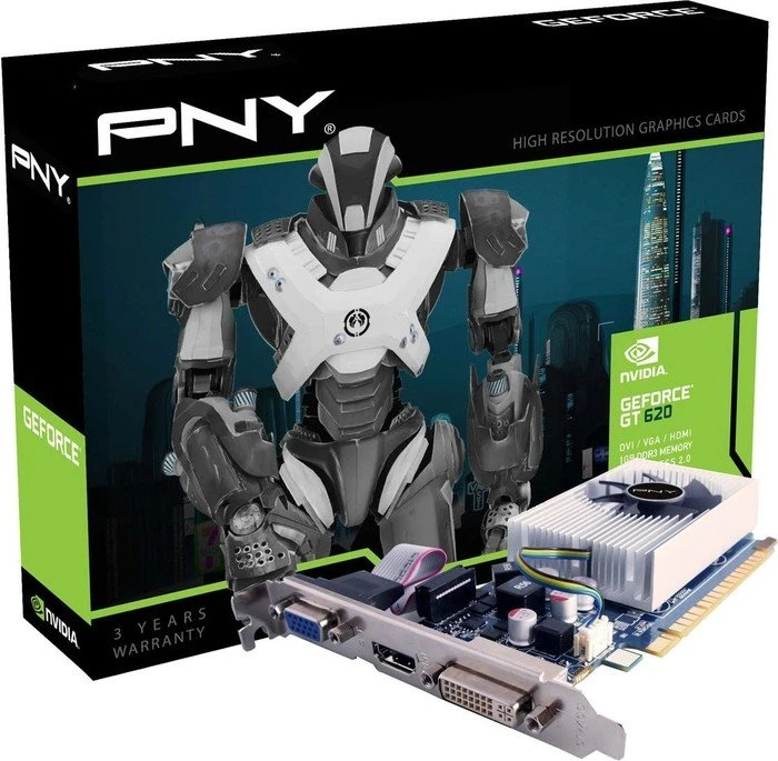 PNY GeForce GT 620, 1GB DDR3, VGA, DVI, HDMI