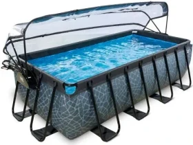 Exit Toys Stone Frame Pool mit Filterpumpe und Sonnenschutz rechteckig 450x250x100cm grau