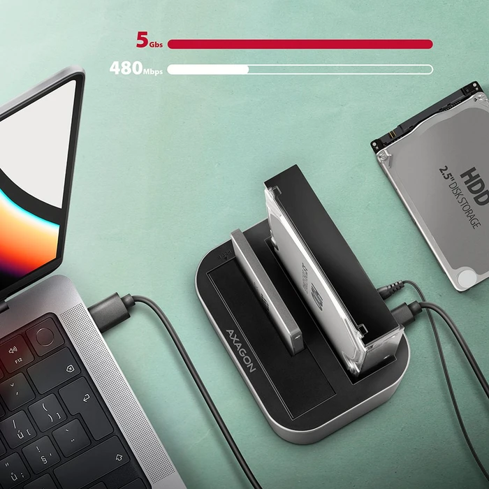 Axagon Dual Dock, 2.5"/3.5, USB-C 3.0