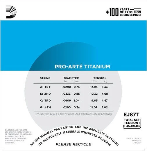 D'Addario Ukulele Pro-Arté Titanium Tenor