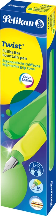 Pelikan Twist neongrün, rechte Hand/linke Hand, mittel, Faltschachtel