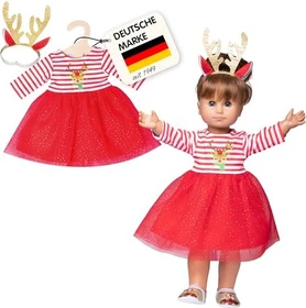 Heless Weihnachtskleid mit Haarband Rentier Rudi 35-45cm