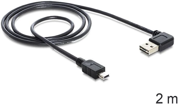 DeLOCK EASY-USB 2.0 Kabel, USB-A 90° horizontal gewinkelt [Stecker] auf Mini-USB [Stecker], 2m