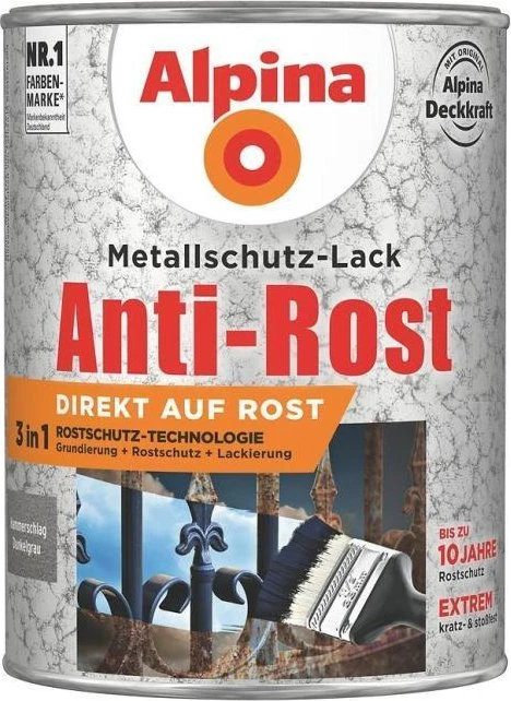 Alpina Farben Metallschutz-Lack Hammerschlag außen dunkelgrau, 750ml