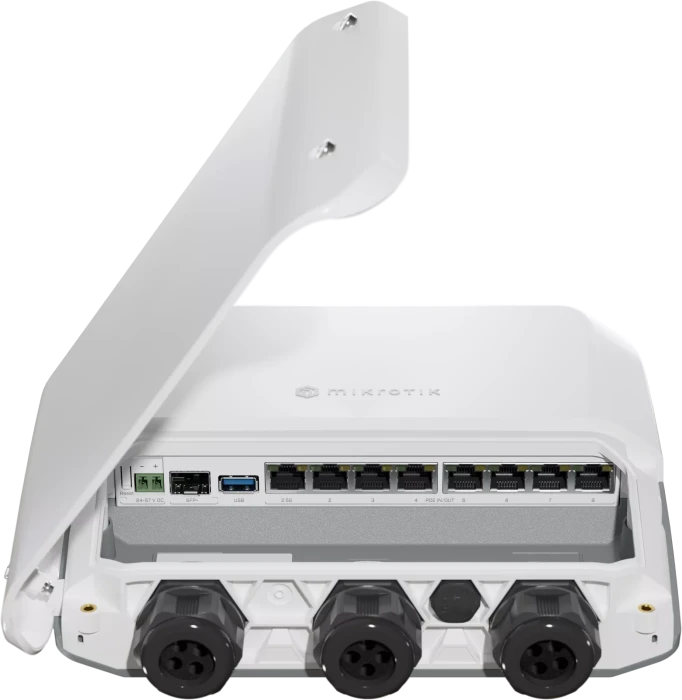 MikroTik RouterBOARD RB5009 Outdoor Polemount Gigabit Router, 8x RJ-45, 1x SFP+, 130W PoE+ PD / PoE+