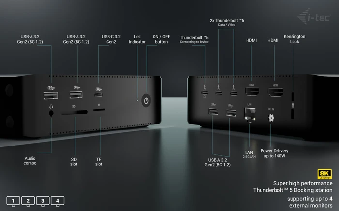 i-tec Thunderbolt 5 Quattro Display Docking Station, Thunderbolt 5 [Buchse]