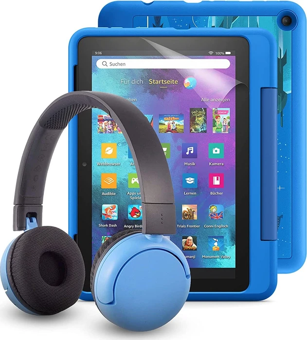 Amazon Fire HD 8 KFONWI 2020, ohne Werbung, Raumschiffe, 32GB, Kids Pro Edition, inkl. BuddyPhones PopTime Headset und Displayschutzfolie