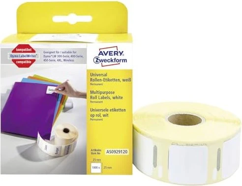 Avery-Zweckform Endlosetiketten, 25x25mm, ablösbar, weiß, 1er-Pack (750 Etiketten)