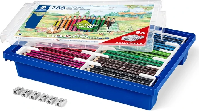 Staedtler Noris colour 187 Gratnell Tray Buntstift sortiert, Anspitzer, 288er-Set