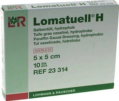 Lohmann & Rauscher Lomatuell H Salbentüll Kompressen, 5 x 5cm, 10 Stück