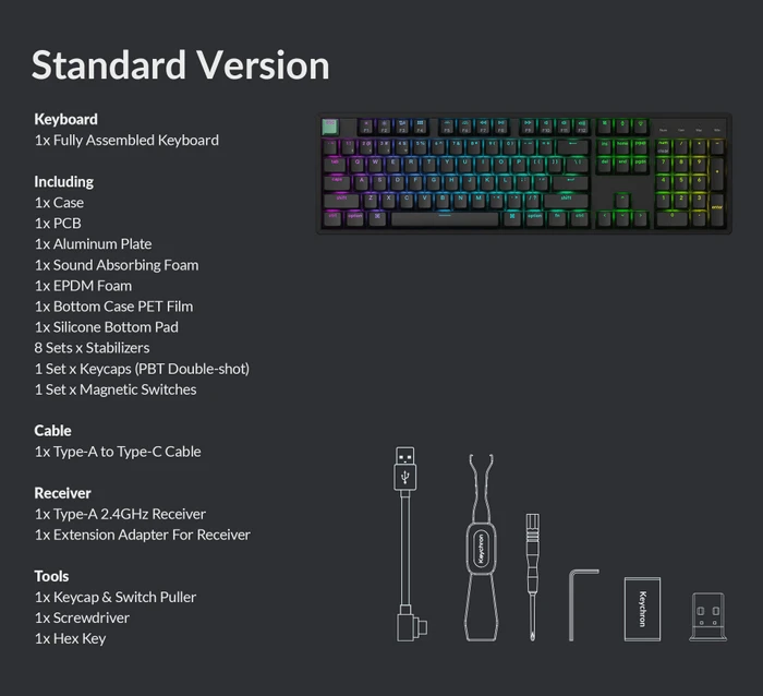 Keychron K10 HE Wireless, schwarz, LEDs RGB, Gateron 2.0 Magnetic Nebula, USB/Bluetooth, US