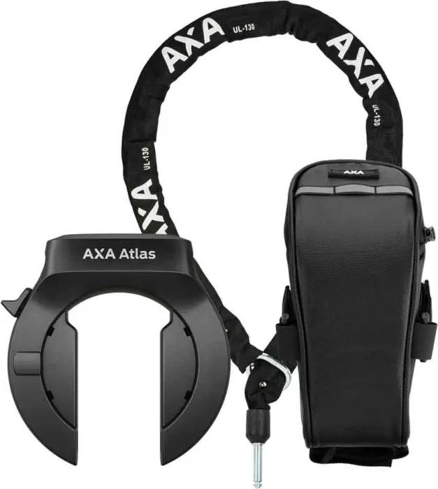 AXA Atlas Retractable + ULC 5.5-130 Einsteckkette Set inkl. Tasche Rahmenschloss, Schlüssel