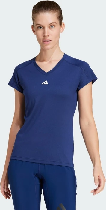 adidas Aeroready Train Essentials Minimal Branding V-Neck Funktionsshirt kurzarm dark blue/white (Damen)
