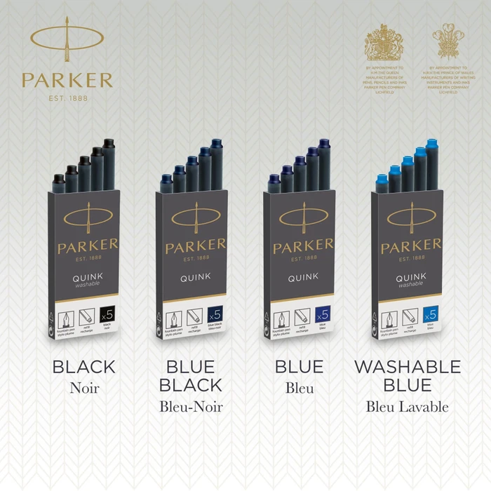 Parker Quink Großraum-Tintenpatrone washable blue, 5er-Pack