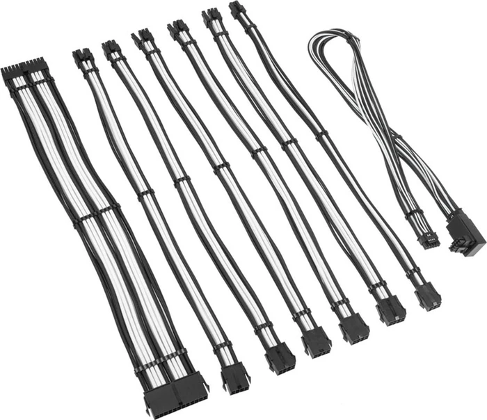 Kolink Core Pro Braided Cable Extension Kit 12V-2x6, Typ 2, Sense-Pins an der Unterseite, Jet Black/Brilliant White