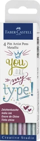 Faber-Castell PITT artist pen Hand Lettering Set Metallic gold/silber/rubinrot metallic/blau metallic, 4-teilig