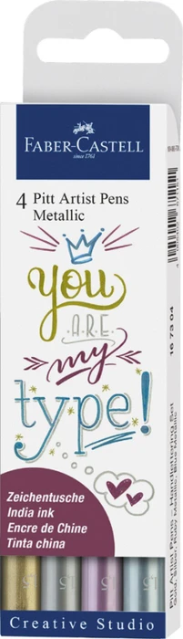 Faber-Castell PITT artist pen Hand Lettering Set Metallic gold/silber/rubinrot metallic/blau metallic, 4-teilig
