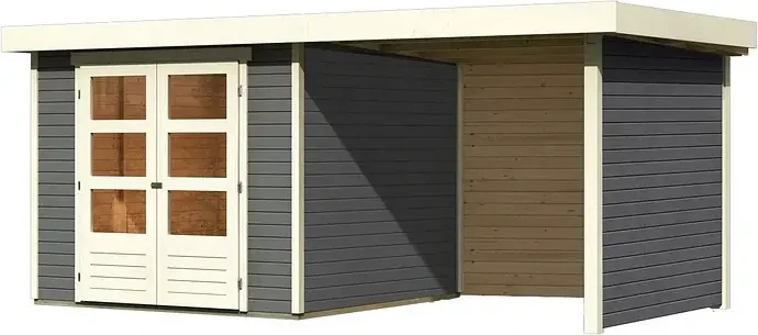 Karibu Askola 3.5 Gartenhaus inkl. Anbau 2.4m + Rück- und Seitenwand terragrau