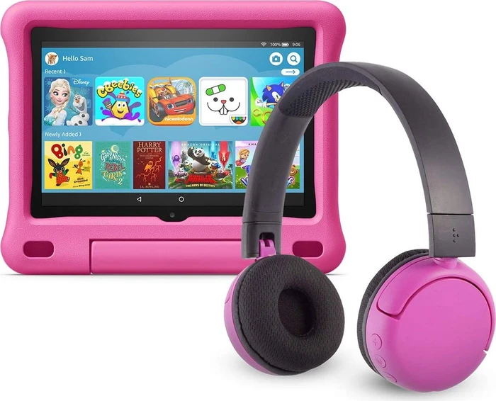 Amazon Fire HD 8 KFONWI 2020, ohne Werbung, pink, 32GB, inkl. BuddyPhones PopTime Headset, Kids Edition