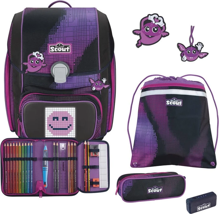Scout Genius Exklusiv Movie Star Pink Pixel Schultaschen-Set, 4-tlg.