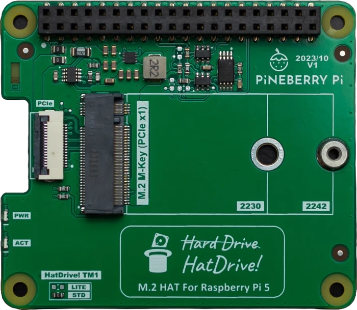 Pineberry Pi HatDrive! Top, M.2 M-Key 2230/2242 NVMe Slot für Raspberry Pi 5