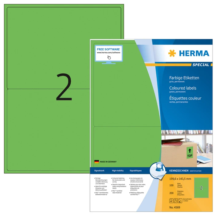 Herma Etiketten, 199.6x143.5mm, grün, 100 Blatt (200 Etiketten)