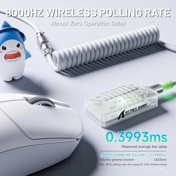 Attack Shark X8 Ultra 8KHz Tri-mode Wireless Gaming Mouse, weiß, inkl. Grip Tape, USB/Bluetooth