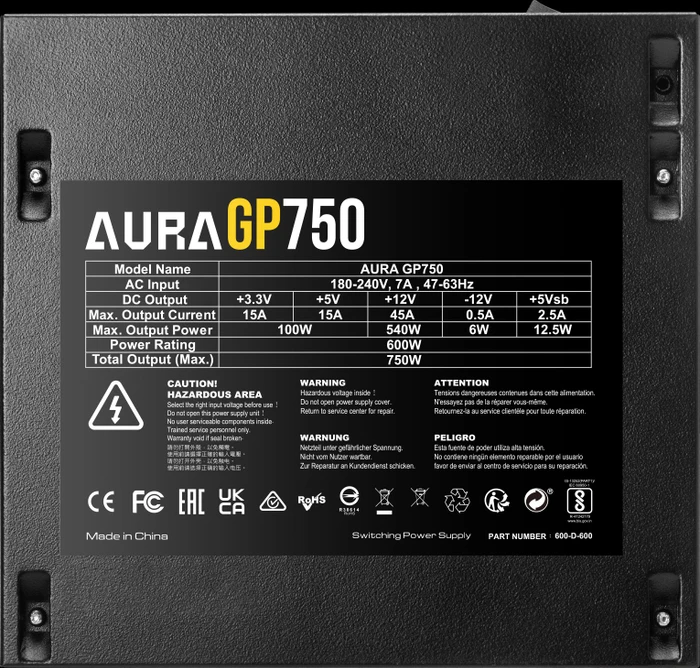 Gamdias Aura GP750 750W, ATX 2.4