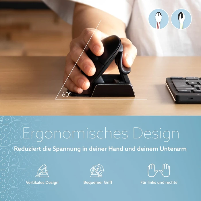 R-Go Twister beidhändige Maus mit Break Software, USB/Bluetooth